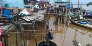Pemukiman warga di Kecamatan Mendahara, Kabupaten Tanjung Jabung (Tanjab) Timur, Jambi hancur dihantam ombak pada Senin (14/11/2022). [Foto: Nasution]