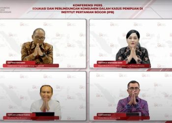 Konferensi Pers Edukasi dan Perlindungan Konsumen dalam Kasus Penipuan Berkedok Investasi di IPB. [Foto OJK]