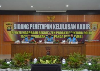 Sidang Terbuka Penetapan Kelulusan Akhir Penyelenggaraan Rekrutmen Proaktif Bintara Polri Tahun Anggaran 2023 Panda Polda Jambi, di Mapolda Jambi, Selasa (20/12/22). [Foto Humas Polda Jambi]
