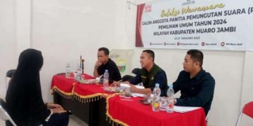 Perekrutan Panitia Pemungutan Suara (PPS) pemilihan umum tahun 2024 se Kecamatan Sungai Gelam dilaksanakan di Aula Kantor Camat Sungai Gelam, Minggu (15/1/2023). [dok Aurduri.com/Deni]