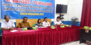 Sosialisasi Pendaftaran Tanah Sistematis Lengkap (PTSL) berbasis partisipasi masyarakat Tahun Anggaran 2023, di Aula Kantor Desa Lagan Tengah, Rabu (25/01/2023). [Foto Misbah]