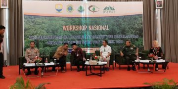 Workshop nasional aksi perlindungan dan pengelolaan gambut yang berkelanjutan merajut kontribusi untuk FOLU Net Sink 2030 di Swissbell Hotel, Kota Jambi, Kamis (2/2/2023). [Foto Riki]