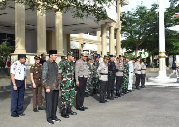 Pelaksanaan Apel Gelar Pasukan Operasi Keselamatan 2023 di lapangan Mapolda Jambi, Selasa (07/02/2023).[Foto Kapenrem 042/Gapu- Mayor Inf RM. Hatta]