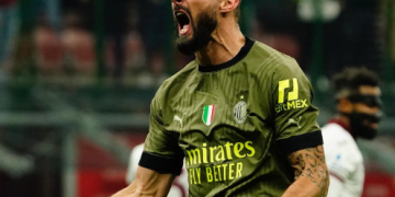 Striker AC Milan. Olivier Giroud merayakan gol ke gawang Torino, Sabtu (11/2/2023) dini hari WIB. [Foto instagram @acmilan]