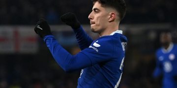 Kai Havertz usai cetak gol ke gawang Dortmund di Stamford Bridge, Rabu (8/3/2023) dini hari WIB. [Foto: instagram @championsleague]