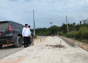 Al Haris saat tinjau Proyek Jalan Provinsi Sungai Saren-Senyerang. [Foto: Riki]
