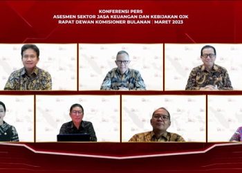 Konferensi pers asesmen sektor jasa keuangan dan kebijakan OJK Maret 2023. [Dok. OJK]