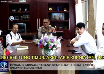 Kapolres Belitung Timur, AKBP Arif Kurniawan, S.IK., MM bersama jajarannya menerima Pengurus DPC PJS Beltim, Senin (03/04/2023). [Dok. PJS]