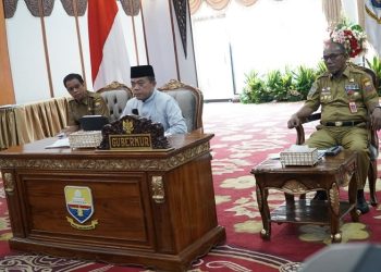 Al Haris saat mengikuti wawancara nominasi penghargaan Jamsostek Paritrana Award 2023 secara daring di Rumah Dinas Gubernur Jambi, Senin (3/4/2023). [Dok. Diskominfo/Harun]