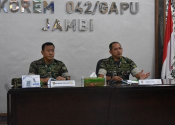 Korem 042/Gapu Gelar Taklimat Akhir Pengawasan Post Audit Itdam II/Swj TA 2023 di ruang Rapat Makorem 042/Gapu, Jumat (14/4/2023). [Penrem 042/Gapu]