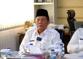 Wagub Abdulah Sani saat menyampaikan kata sambutan pada acara virtual meeting upaya percepatan penurunan angka stunting di Kantor BKKBN Provinsi Jambi, Rabu (03/05/2023). [Foto: Diskominfo/Sopbirin]