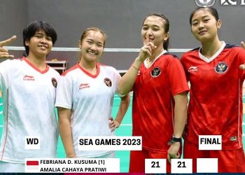 Ganda putri Indonesia, Febriana Dwipuji Kusuma/Amalia Cahaya Pratiwi, sukses meraih medali emas Cabang Olahraga (Cabor) bulutangkis SEA Games 2023 Kamboja yang berlangsung di Morodok Techo National Sports Complex, Phnom Penh, Selasa (16/5/2023) siang WIB. [Dok. PBSI]