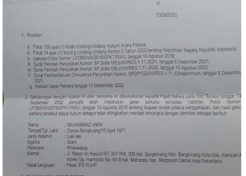 Surat Penetapan Tersangka MA oleh Polda Riau.