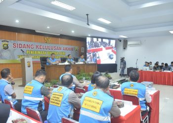 Pelaksanaan sidang terbuka penetapan  kelulusan akhir penerimaan Bintara Polri Gel. II TA 2023 Panda Polda Jambi pada Rabu, (19/07/23) di Aula Lantai IV Mapolda Jambi. [Foto: Humas Polda Jambi]
