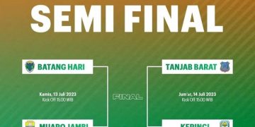 Jadwal pertandingan semifinal sepakbola Porprov XXIII 2023. [Dok. Aprov PSSI Jambi]