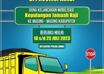 Banner pemberitahuan pemberhentian operasional angkutan batu bara di Provinsi Jambi. [Foto: Humas Polda Jambi]