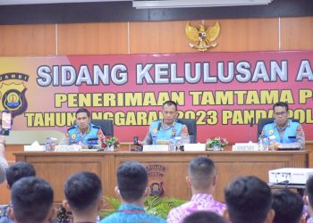 Sidang Kelulusan Akhir Penerimaan Tamtama Polri Gelombang II TA 2023 di Aula Lantai 4 Mapolda Jambi Jumat, (21/07/23). [Foto: Humas Polda Jambi]