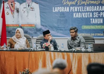 Rakor dan Reviu Evaluasi LPPD Kabupaten/Kota se Provinsi Jambi Tahun 2023 di Shang Ratu Hotel Jambi, Selasa (25/07/2023). [Foto: Diskominfo/Harun]