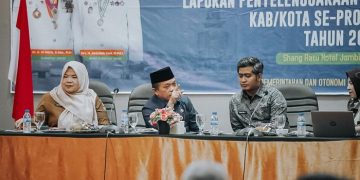 Rakor dan Reviu Evaluasi LPPD Kabupaten/Kota se Provinsi Jambi Tahun 2023 di Shang Ratu Hotel Jambi, Selasa (25/07/2023). [Foto: Diskominfo/Harun]