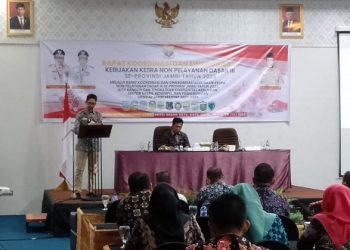 Rakor dan Sinkronisasi Kebijakan Kesra Non Pelayanan Dasar III Se-Provinsi Jambi Tahun 2023, yang di Shang Ratu Jambi, Kamis (27/07/2023). [Foto: Diskominfo/Said Usman]