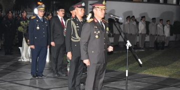 Pelaksanaan Upacara Renungan Suci di Taman Makam Pahlawan Satria Bakti, kota Jambi, Kamis (17/08/2023). [Foto: Humas Polda Jambi]
