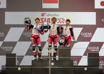 Pebalap Binaan Astra Honda saat naik podium Idemitsu Asia Talent Cup (IATC) 2023. [Foto: AHM]