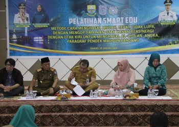 Ketua TP-PKK, Hj. Hesti Haris, membuka Pelatihan SMART EDU di Aula Rumah Dinas Bupati Kabupaten Merangin, Senin (08/01/2024). [Foto: Diskominfo/Agus]