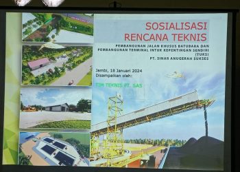 Kegiatan sosialisasi PT. SAS dilaksanakan di aula Kantor Kepala Desa Mendalo Darat, Kecamatan Jaluko, Kabupaten Muaro Jambi, Kamis (18/1/2024). [Foto: Alan]