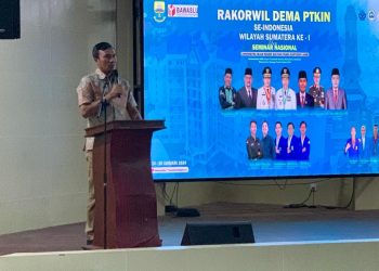 Rakorwil Dema PTKIN se Indonesia Wilayah Sumatera ke 1 yang dilaksanakan di Gedung Amphiteater Wings B, UIN Sulthan Thaha Saifudin Jambi, Kamis (25/1). [Foto: Humas/Hadian]