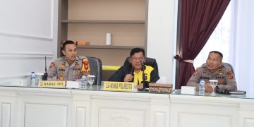 Rakor TWG persiapan Konser Musik Flame Fest di Ruang Vicon Mapolresta Jambi pada Jumat, (26/7). (Foto: Humas)