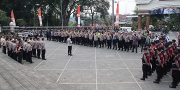 Apel kesiapan pengamanan, bertempat di lapangan parkir Masjid Agung Al-falah Jambi, Minggu 18 Agustus 2024. (Foto: Humas)