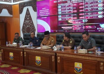 Pjs Gubernur Sudirman gelar rapat koordinasi persiapan Pilkada 2024  di Ruang VIP Rumah Dinas Gubernur Jambi, Selasa (22/10/2024). (Foto: Diskominfo/Novriansah)