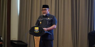 Pjs Gubernur Jambi Sudirman saat membuka Rakor Forkopimda di Swissbel Hotel Jambi, Rabu (20/11/2024). (Foto: Diskominfo/Harun Al Raysid)