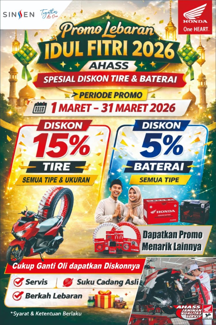 Jelang Lebaran Idul Fitri 2026 AHASS Jambi hadirkan diskon untuk konsumen setia hingga 31 Maret 2026. (Dok: Sinsen Jambi)